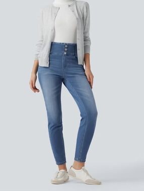Curve Appeal Women's Curve Creator High Rise  Blue Skinny Jeans 14/32